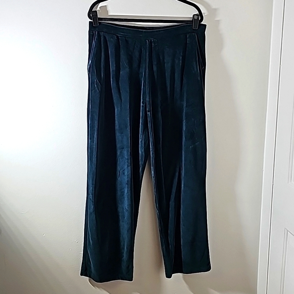 Charter club women XL pull on‎ velour pants beautiful green/blue shade 2 pockets